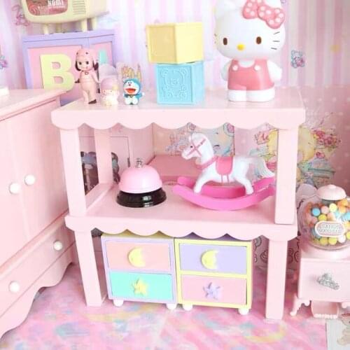 Lovely pink shelf Storage for dolls collection girls cosmetic display container furniture Desktop storage rack