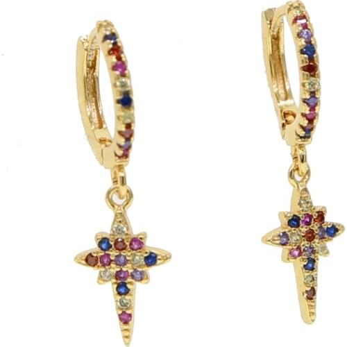 Colorful Cubic Zirconia Drop Earrings sunburst northstar Dangle Earrings Women Pave CZ earrings dainty elegance Jewelry