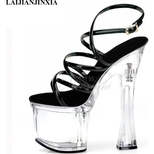 LAIJIANJINXIA Womens Platform Clear Ankle Strap Sandals Wedding Party Model Shoes Sexy Star Evening 18 CM High Heels Sandals