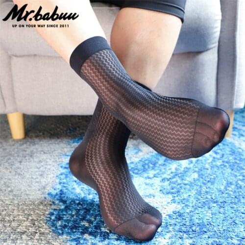 Water ripple light silk mens business suit striped socks thin transparent smooth summer deodorant season nylon stockings