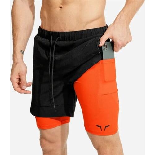 2021 NEW mens sports shorts 2 in 1 Running shorts mens double layer breathable fitness Zip pocket casual gyms short pants Men