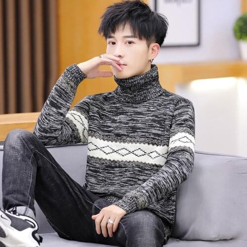2020 mens turtleneck sweater spring and autumn new casual Korean version of the trend of personality handsome knitted sweater