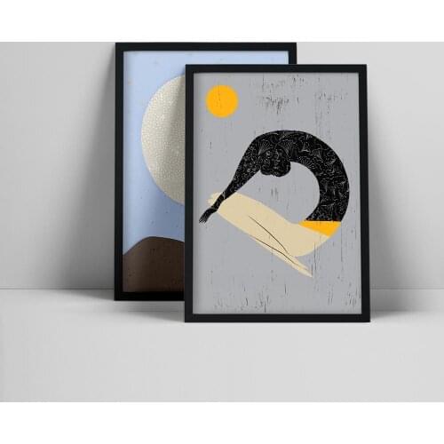 Abstract Set Prints, Modern Figure of Dancing Women, Scandinavian Landscape Prints, Blue Yellow Artwork, Living Room Wall Art