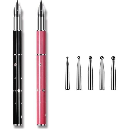 1 Sets 6 Heads Stainless Steel DIY Nail Art Pen Drawing Dotting Decor Sets for Salon Manicure Pick Up Rhinestones Tools