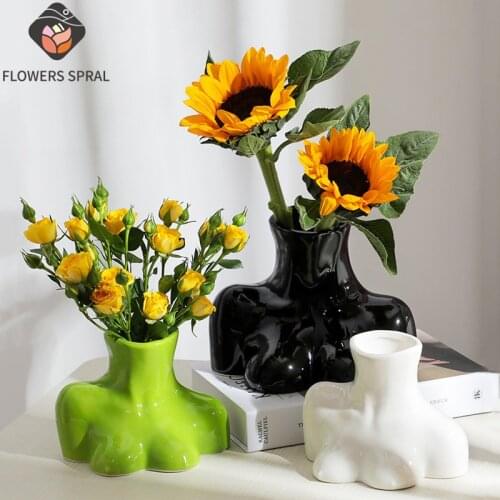 New Nordic Style Ceramic Vase Creative Home Decoration Crafts Vase Half-Length Hand-Painted Woman Chest Art Desktop Vase
