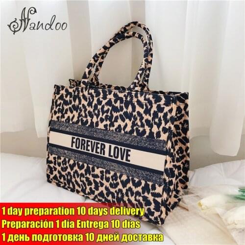 New 2021 Denim Leopard Big Handbags for Women 2021 Designer Luxury Shopper Bag Female Fashion Lady Tote Bags with Short Handle
