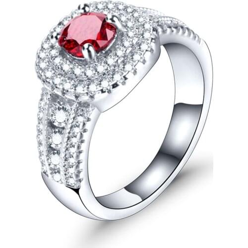 New Arrival Birthstone Engagement Wedding Rings For Women Red Dark Blue AAA Zircon Crystal Jewelry Party Birthstone Jewelry Gift