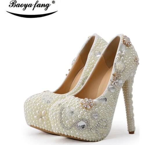 BaoYaFang New fashion womens Wedding shoes High heels platform shoes 8cm/11cm/14cm big size 43 woman thin heel Pumps