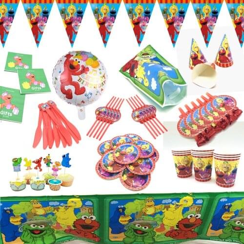 Sesame Street Theme Disposable Tableware for Kids Favors Birthday Party Decoration Cartoon Elmo Cup Plate Tablecloth Baby Shower