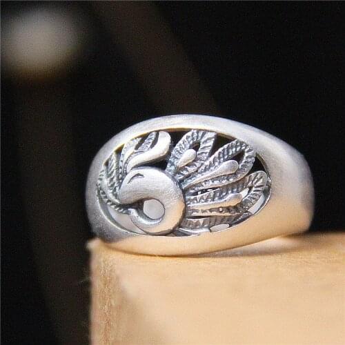 2019 Limited Hot Sale Anel Feminino Ornament S990 Fine Peacock Opening Ring For Women Contracted Thai Phoenix Retro Products