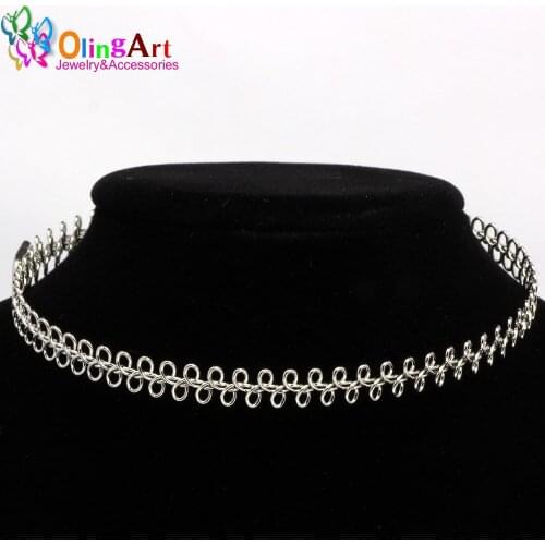 OlingArt Popular womens fashion female choker necklace 7MM elastic metal necklace torques jewelry Plated silver color / black