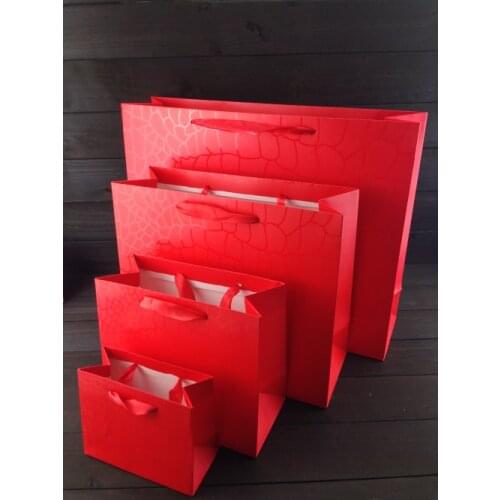 Wholesale 100PCS/LOT Red With Film Paper Bag/Paper Gift Bag 7 Size Included Free Design Print LOGO