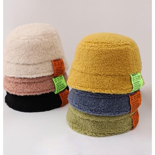 Autumn Winter Lambwool Baby Hats Letter Pattern Kids Boys Girls Caps Thickened Warm Bucket Caps