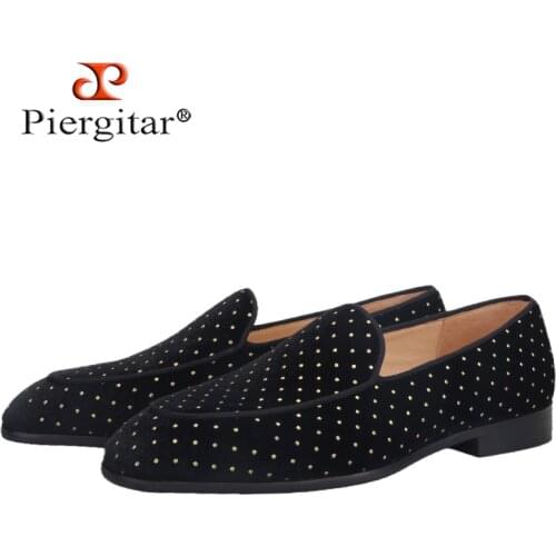 Piergitar New Summer Style Polka Dot Velvet Mens Slip-On Loafers CL Same Brand Red Color Outsole Men Smoking Slippers Plus Size
