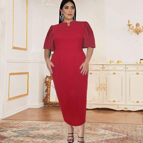 Plus Size Date Night Dresses Elegant Bodycon Tunics Patchwork Beading Pleated Sleeves Cocktail 4XL 5XL Lady Party Dinner Dress