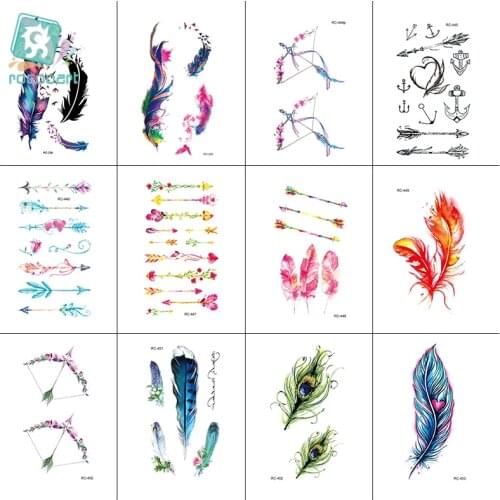 Rocooart 2019 Wholesale 12pcs Feather Arrow Design Tattoo Sticker Body Decoration Temporary Sticker For Girls Sexy Art Tattoo