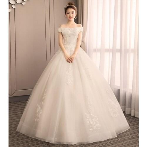 Luxury Wedding Dresses Boat Neck Appliques Embroidery Beads Wedding Bridal Gowns 2021 Vestido De Noiva Robe De Soirée De Mariage