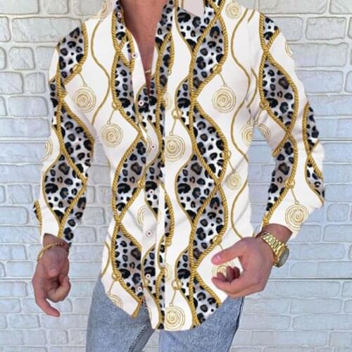 Vintage Printed Shirts Men Luxury Autumn Slim Fit Casual Long Sleeve Dress Shirt Streetwear Social Party Clothes Chemise Homme