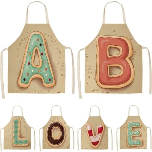 Letter Alphabet Kitchen Apron Sleeveless Cotton Linen Kids Aprons For Cooking Baking bbq Home Cleaning Tools 53*65cm MC0029