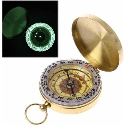 Pure Copper Clamshell Compass with Luminous Pocket Watch Compass Portable Multi-Function Metal Measuring Ruler Tool Keychain