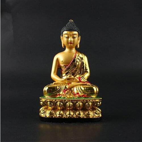 Auspicious Triratna Amitabha Buddha Statue Resin Coloured Drawing 13cm Figure of Buddha Solemn Temple Good luck Decoration