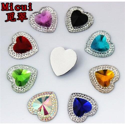 Micui 50pcs 18mm Dual color Heart Resin Rhinestone Crystal Flat Back Stone for Wedding Decoration Scrapbooking crafts ZZ646