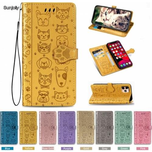Sunjolly Cat & Dog Case for Xiaomi Mi 10 Pro CC9E cc9 9se 9 Stand Flip Card Wallet PU Leather Phone Cases Cover coque funda capa