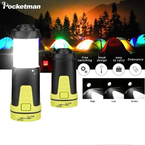 LED Portable Collapsible Camping Light Battery Operated Retractable Camping Lantern 5 Modes Lighting Outdoor Tent Lamp With Hook