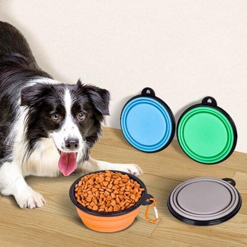 Pet Products Collapsible Pet Silicone with Carabiner Dog Food Water Bowl Outdoor Camping Travel Portable Folding Pet Bowl Dishes