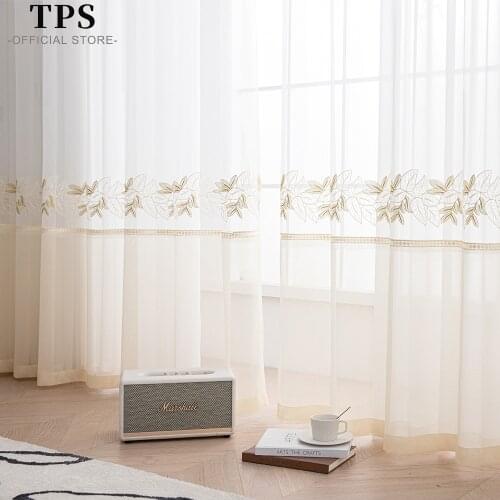 TPS Embroidered Tulle Sheer Curtains for Living Room Bedroom Curtains Window Kitchen Finished Window Treatment Home Decor Panel