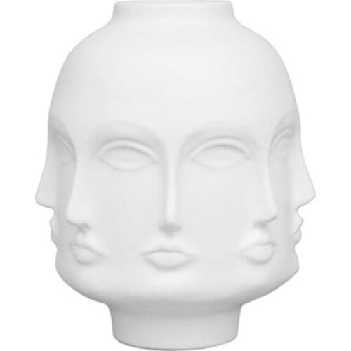 Multi-face Avatar Vase Pure White Flower Arrangement Beauty Flower Container Three-dimensional Small Hole Flower Pot Bottle