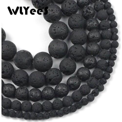 WLYeeS Natural Stone Beads Black Volcanic Rock Lava Hematite Round Beads For Jewelry Making DIY Bracelet Ear Studs 4 6 8 10 12mm