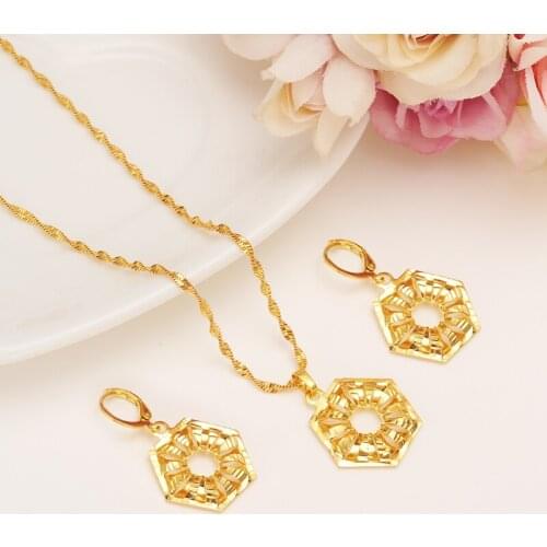 Ethiopian Set Jewelry Necklace pendant Earrings Eritrea ethnic jewelry Habesha Set For Girl Gold African Bridal Sets best gift