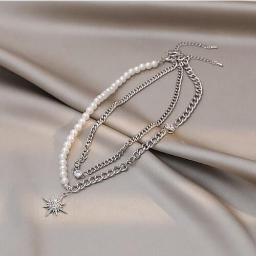 Woman Necklace Jewelry Accessories Pearl Neck Chain Pendant Double Layer Chains Trend Shiny Goth Punk Party Womens Necklaces