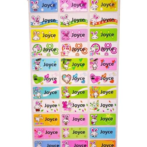 3size Cute Rabbit Custom Name Stickers Cartoon Girls Waterproof Personal Tag Labels for Daycare Stationery Sticker Paper Square
