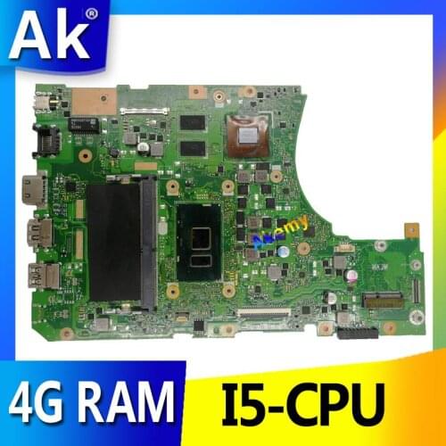 AK X556UV Laptop motherboard DDR4-4G RAM I5-CPU For Asus X556UQ X556UB X556UR X556U X556 Test mainboard X556UV motherboard