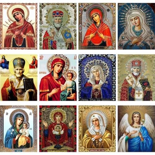Full Drill Round Icon Diamond 5D DIY Diamond Painting"Virgin Mary "Diamond Embroidery Cross Stitch Rhinestone Mosaic Painting