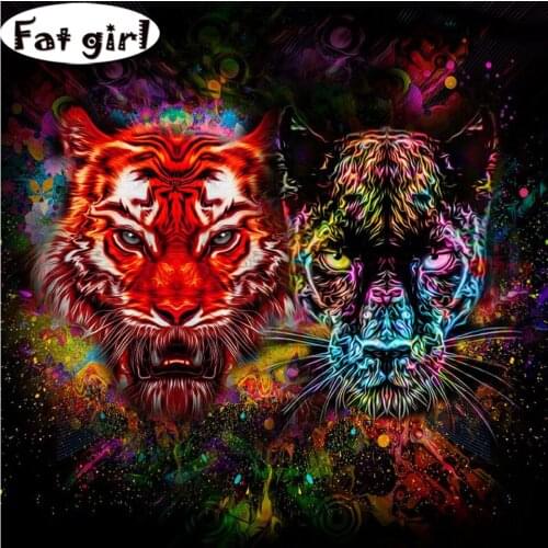 High Quality Diamond Painting Diy Animal Cross Stitch Tiger Head Leopard Head 5D Embroidery Mosaic Square Round Drill Wallpaper