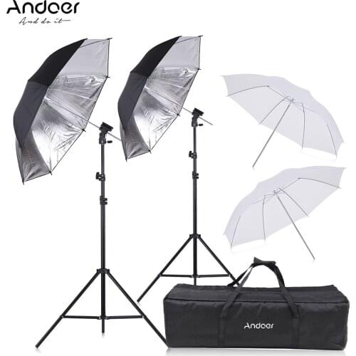 Andoer Speedlight Flash Shoe Mount Swivel Soft Umbrella Kit +Brackets+Light Stand +Soft Umbrella for Canon Nikon Hot Shoe Flash