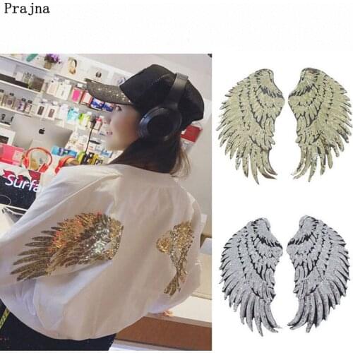 1pair Wing Embroidery Sequins Applique Paillette Fabric Clothes Iron On Patch Fashion Sequined Stickers T-shirt Diy Decoration
