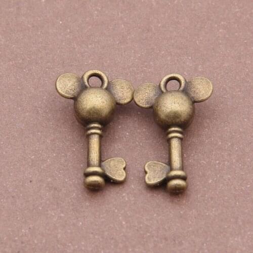 Free Shipping 40pcs/lot wholesale bronze cartoon mouse key charm pendant 20*12mm for jewelry making craft DIY
