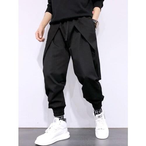 Free shipping Mens Male Fashion Black Trousers Loose Foot Element Design Japanese Casual Harem Pants Personality All-match