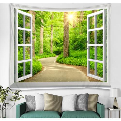 Green Hills Outside The Window Printed Tapestry Decorative Mandala Tapestry Indian Home Decor Big Hippie Wall Hanging Blanket