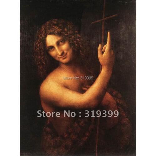 Oil Painting Reproduction on linen canvas,Saint John the Baptist by leonardo da vinci,Free Ship, 100%handmade, Museam Quality