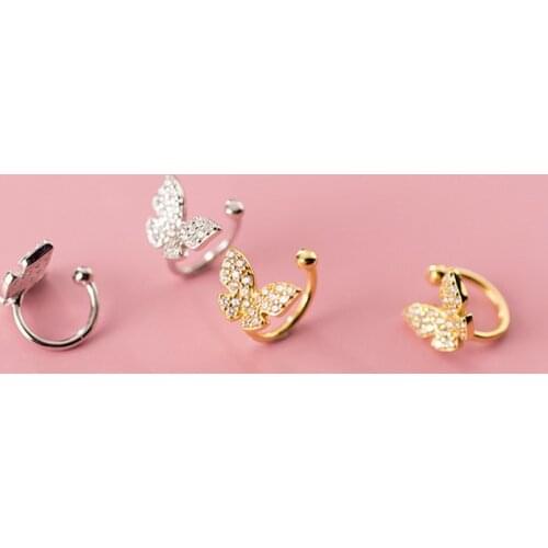 925 Sterling Silver Butterfly Ear Clips Earrings Korean Non Piercing Earrings for Women Girl CZ Zirconia Earcuff Fashion Jewelry