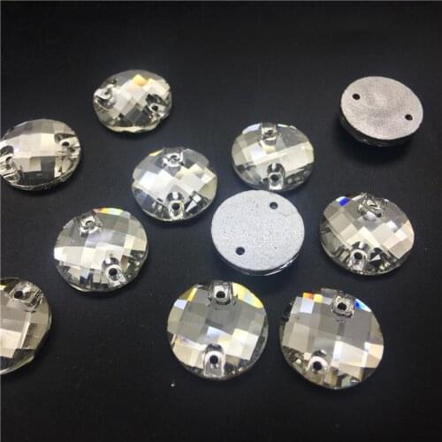 TopStone 8 10 12 14 mm Round Chessboard sewing Glass Crystal beads Crystal Clear Flat Back Sew on stone
