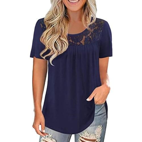 5xl Plus Size Navy Lace Tops For Ladies Blusas Mujer De Moda 2021 Short Sleeve Summer Clothes Blouses Et Chemises Tunique Femme