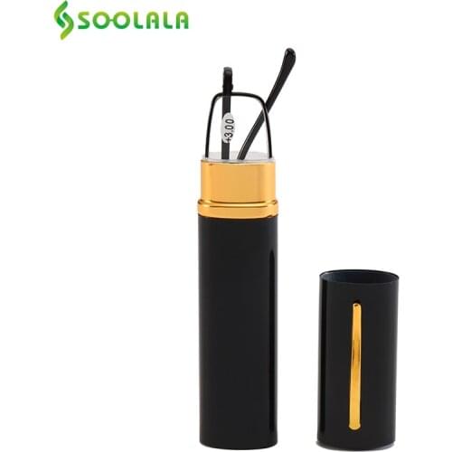 SOOLALA Mini Tube Case Portable Unisex Presbyopic Reading Glasses Women Men Alloy Container Presbyopia Pen Eyeglasses with Box