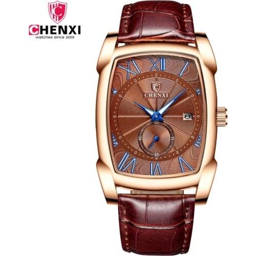 CHENXI Brand Men Vintage Watches Retro Genuine Leather Strap Watches Roman Numerals Antique Square Men Clocks Waterproof Watches