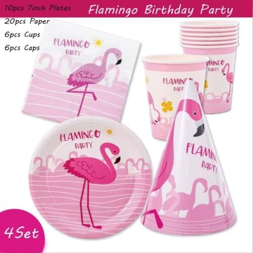 Omilut Flamingo Disposable Party Tableware Set Cartoon Pink Flamingo Decor Plates Cups Paper Valentine Party Decoration Supplies